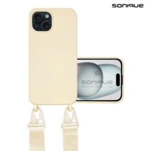 Θήκη Σιλικόνης με Strap CarryHang Sonique Apple iPhone 15 Μπεζ