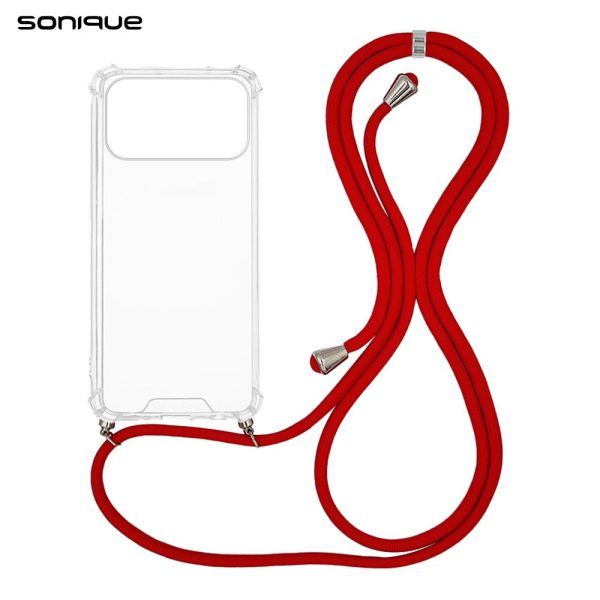 Θήκη Σιλικόνης με Κορδόνι Sonique Armor Clear Apple iPhone 17 Pro Max Κόκκινο