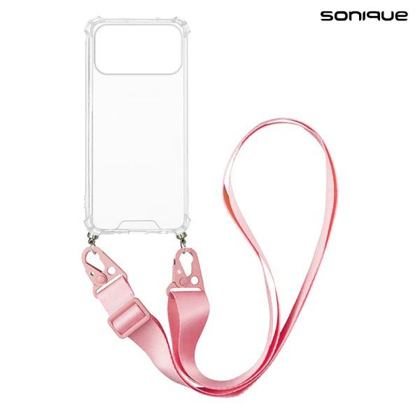 Θήκη Σιλικόνης με Strap Sonique Armor Clear Apple iPhone 17 Pro Max Ροζ