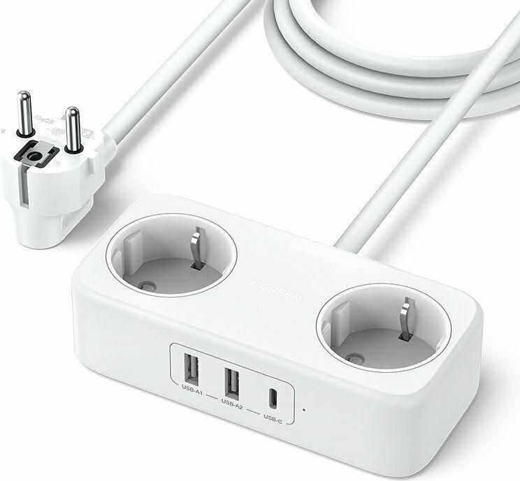 Ugreen Πολύπριζο 2 Θέσεων με 3 USB και Καλώδιο 1.8m Μαύρο