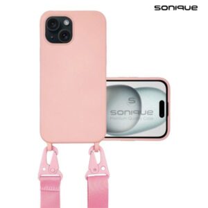 Θήκη Σιλικόνης με Strap CarryHang Sonique Apple iPhone 15 Ροζ