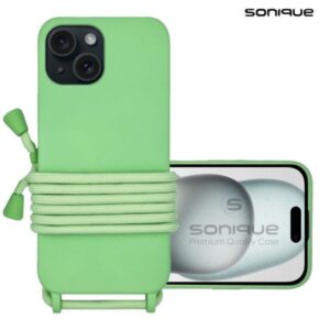 Θήκη Σιλικόνης με Κορδόνι CarryHang Sonique Apple iPhone 15 Πράσινο Ανοιχτό