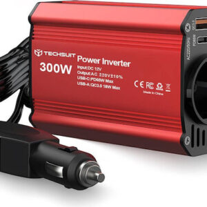 Techsuit – Car Power Inverter Flexicarvolt (ia1) – Type-C, USB-A, Pocket Socket, Pd65w, 300w – Red